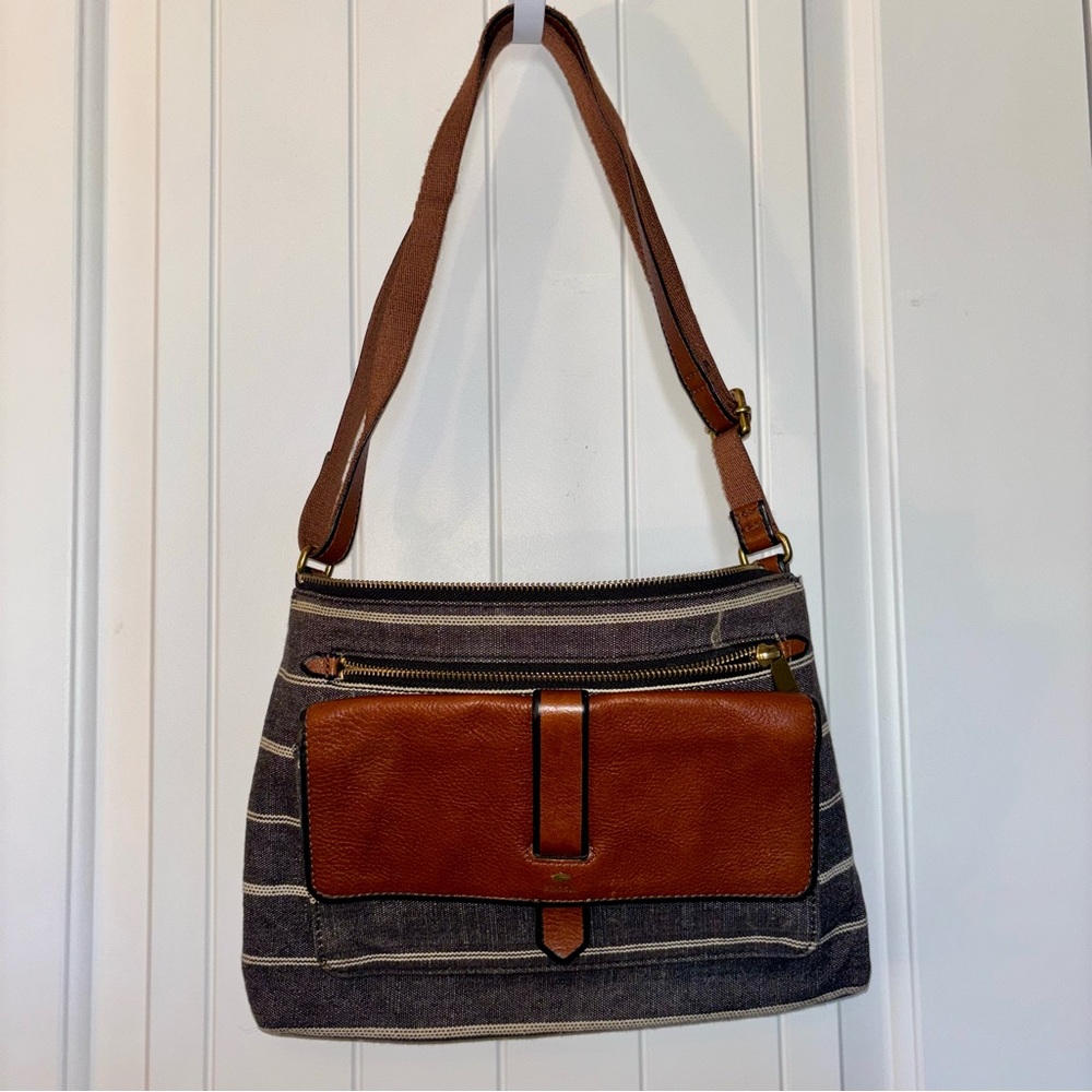 Fossil Brown and Gray Striped Shoulder Bag
